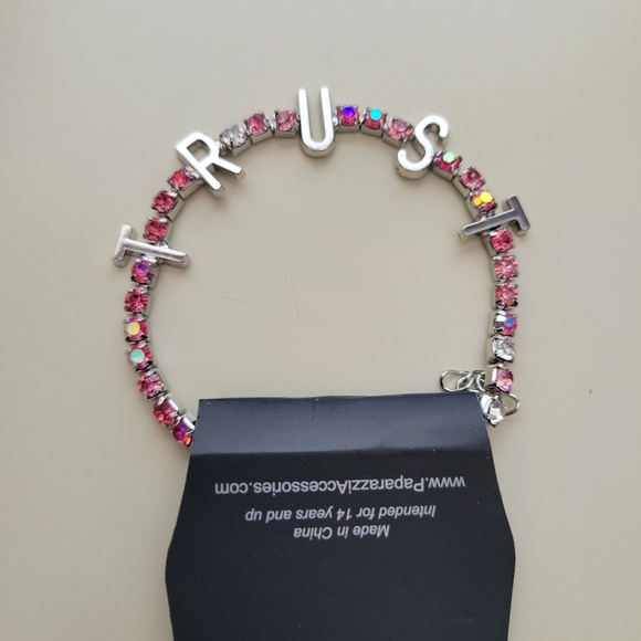 paparazzi Jewelry - Paparazzi Pink Crystal Letter Bracelet - TRUST Charm